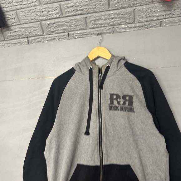Rock Revival Other - Rock Revival Mens Zip Up Hoodie Grey Black Raglan Logo Size L